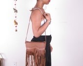 Vintage Hobo Hippy 11" Fringe Deer Skin Leather Shoulder Bag  Purse