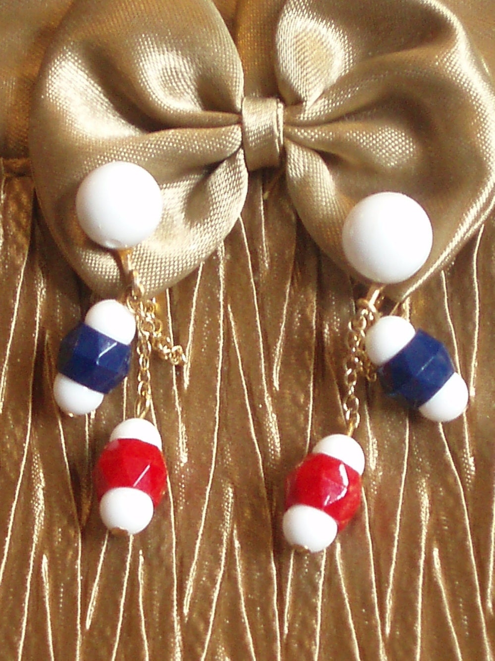 Vintage Mad Men Rockabilly 1950s 4th July Red White Blue Dangle Earrings
