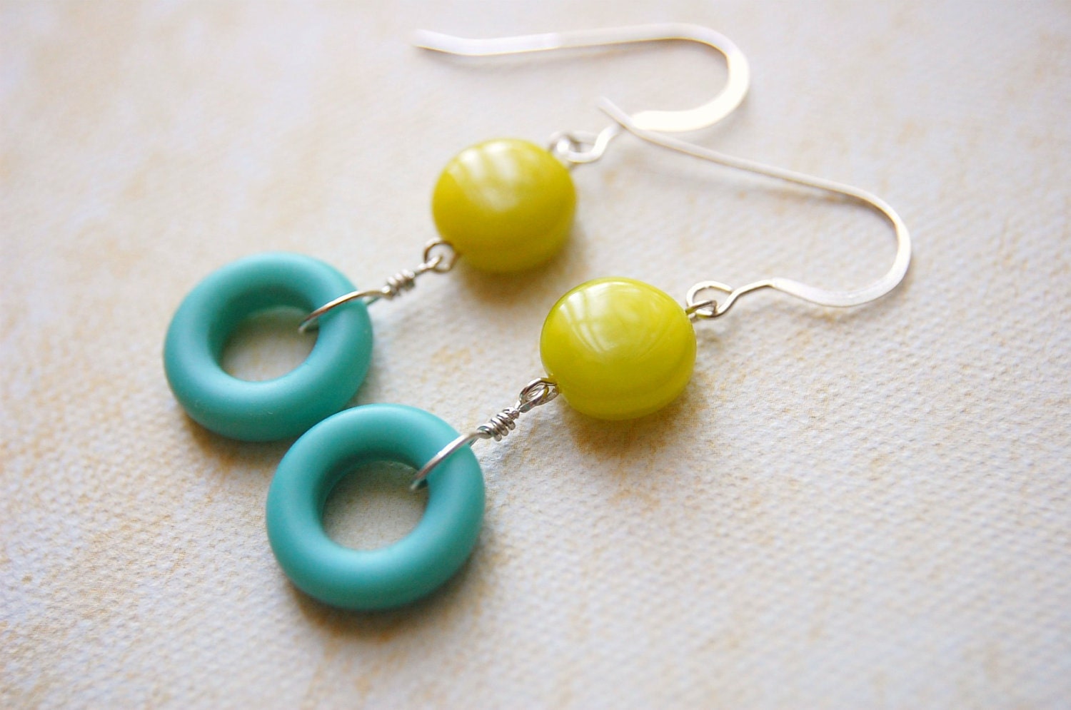 Lime and Turquoise. Calypso. Tropical color earrings