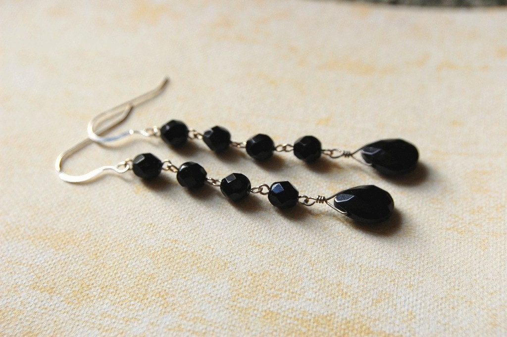 Little Black Dress. Jet Black Dangle Earrings.