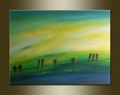 original abstract LANDSCAPE with BIRDS ,acrylic on canvas 23,6" x 31,5" x 0,7"-One of a kind - HUGE,with certificate of authenticity