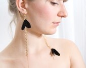 Dangle Feather Earrings - Polka Dots Black and White - Night Butterfly