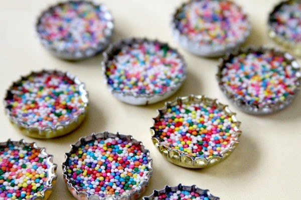 Tiny Sprinkles Bottlecap Magnet Set (2) made with Real Sprinkles, Resin, and Upcycled Bottlecaps