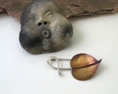 Bodhi Leaf Pin, Copper, Sterling, Brown Patina. Pipal