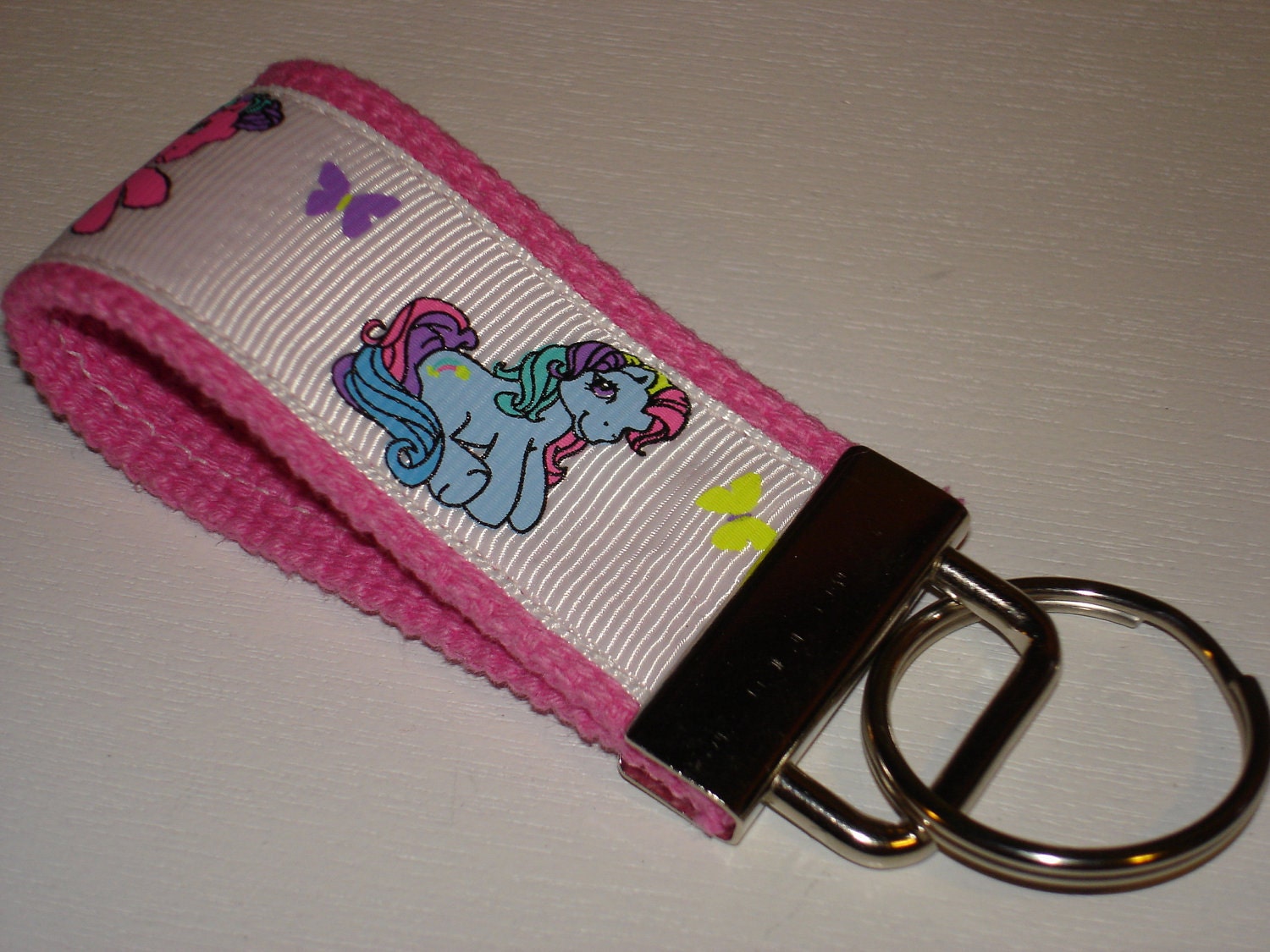 Mini Key Fob    ribbon / fabric on heavy cotton webbing