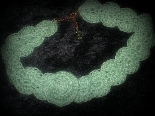 Sage Green Rosette Cotton Crochet  Choker        Clearance  /  Destash
