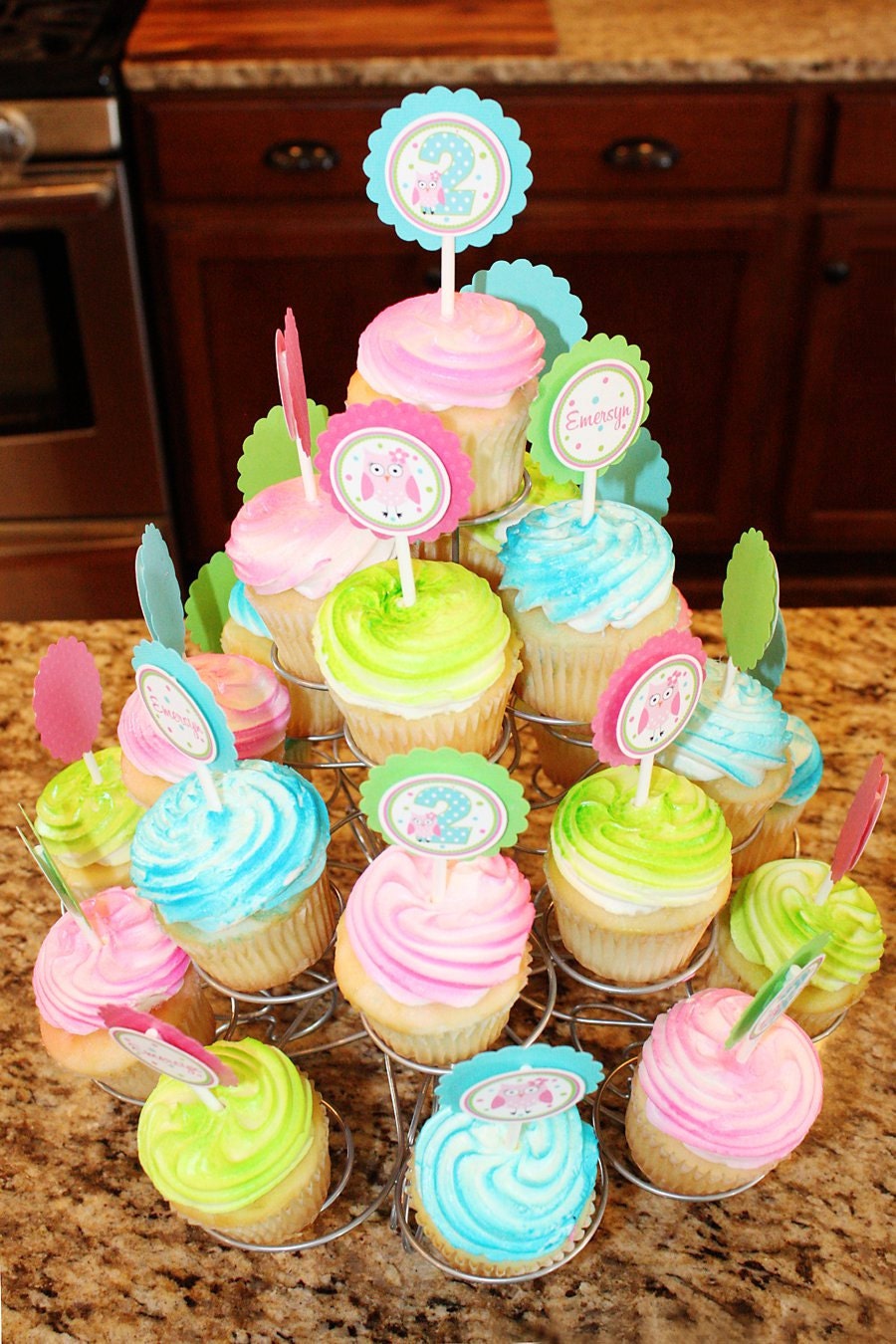 Look Whooo's Having a Party - OWL Cupcake Toppers for GIRLS - Choose Your Colors