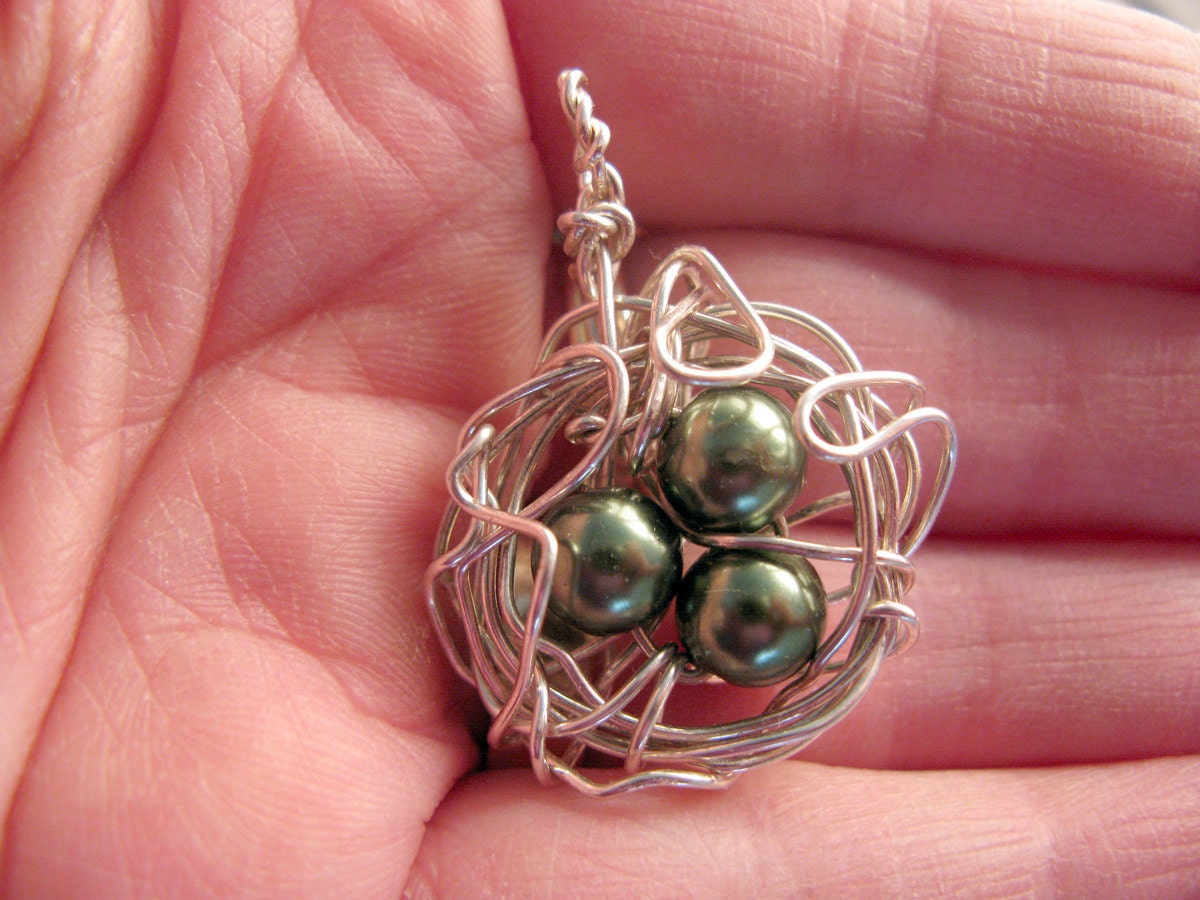 Wire Birds Nest - Handmade Wire Wrapped Pendant