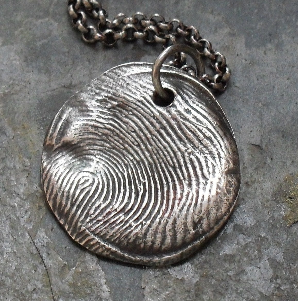 Thumbprint or Fingerprint Custom Fine Silver Charm on Sterling Silver Rollo Chain