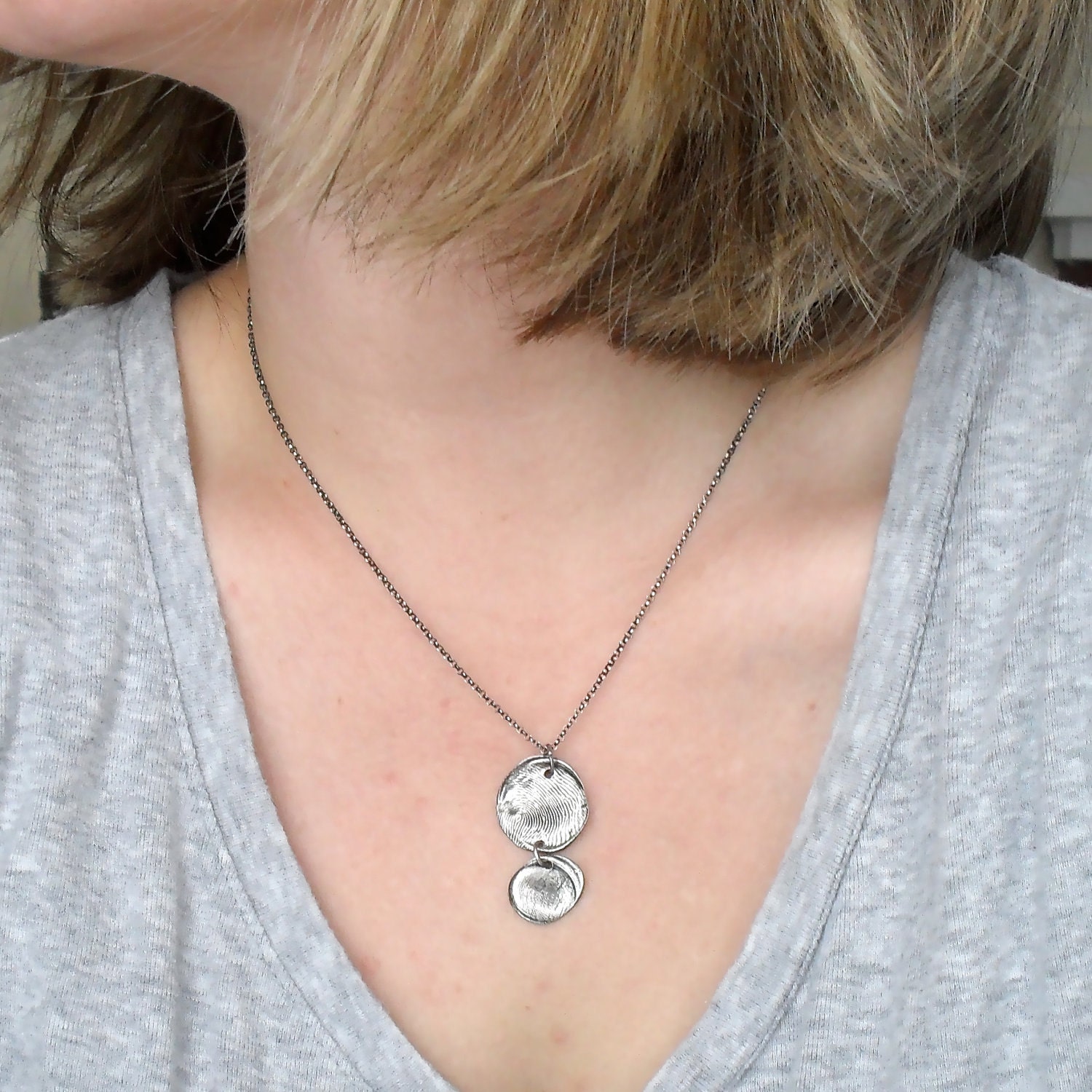 Family Fingerprint Necklace - Two Prints on One Chain in Fine Silver