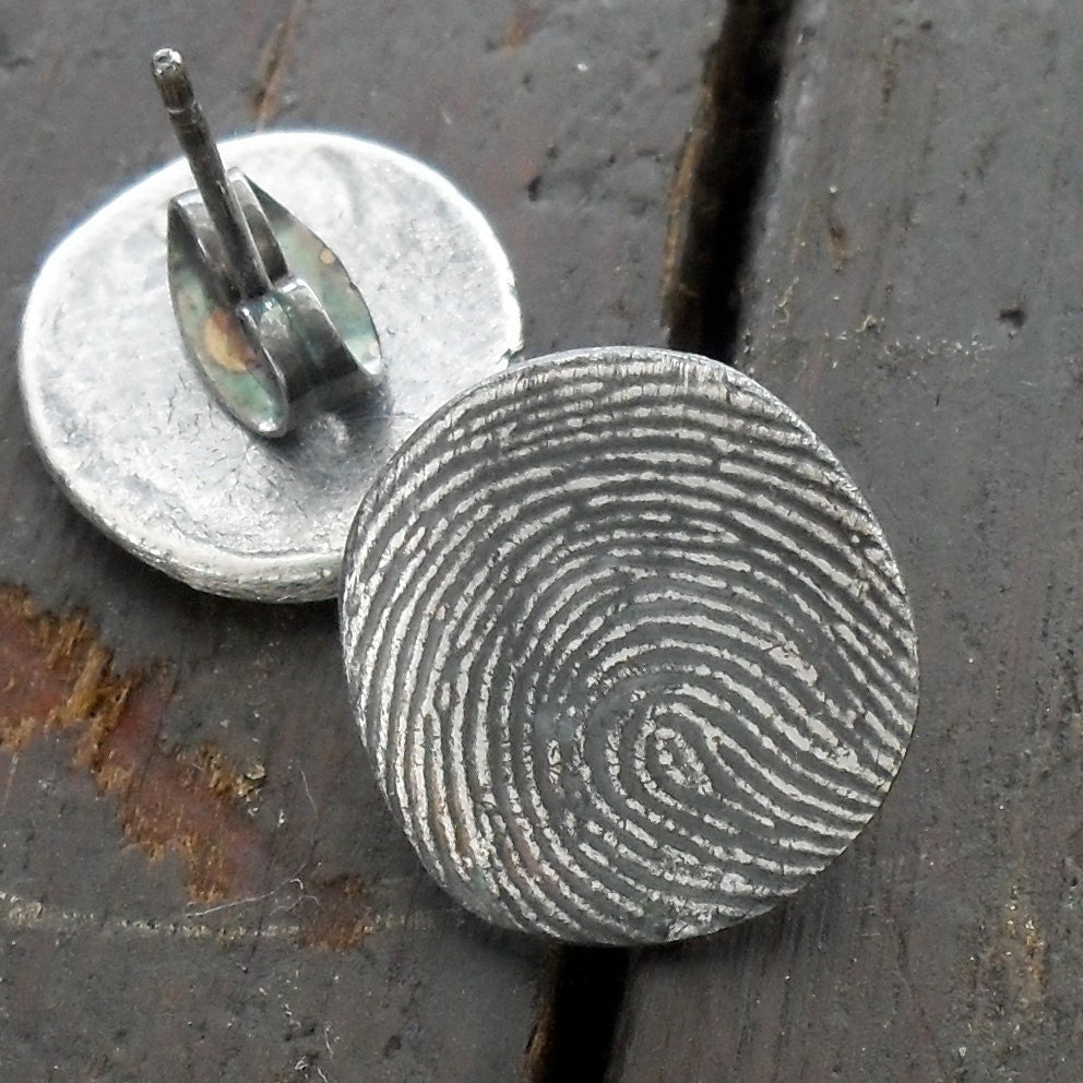 Fingerprint Earrings in Fine Silver with Sterling Silver Posts