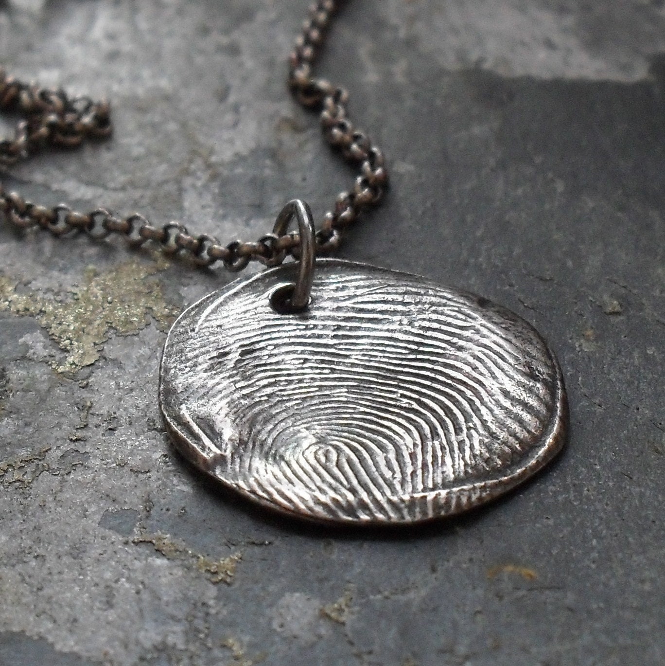 Fingerprint Necklace Fine Silver Charm on Sterling Silver Rollo Chain