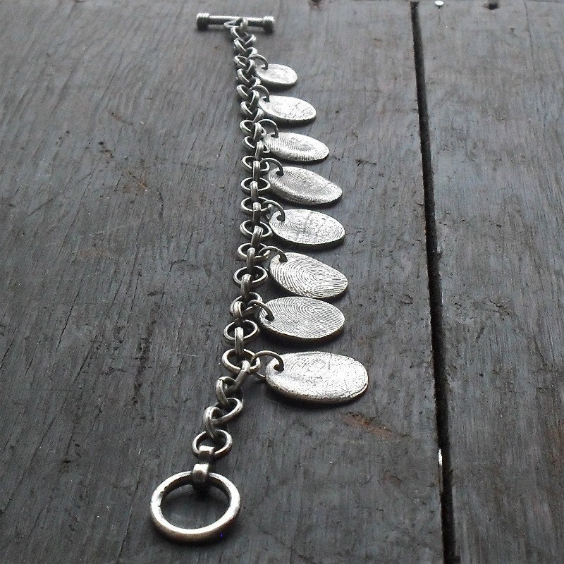 Fingerprint Charm Bracelet in Fine Silver - 1 Print Charm on 6mm Rollo Bracelet Chain