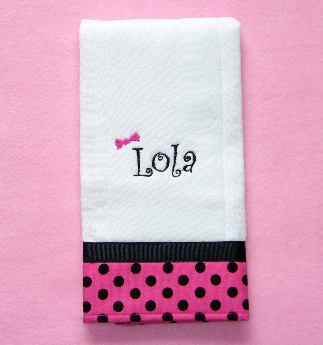 Personalized Burp Cloth Set Pink Polka Dots