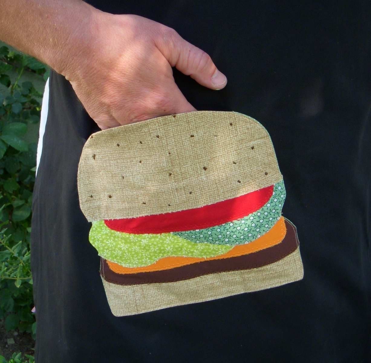 Mens BBQ Chefs Apron with appliqued Cheeseburger Pocket