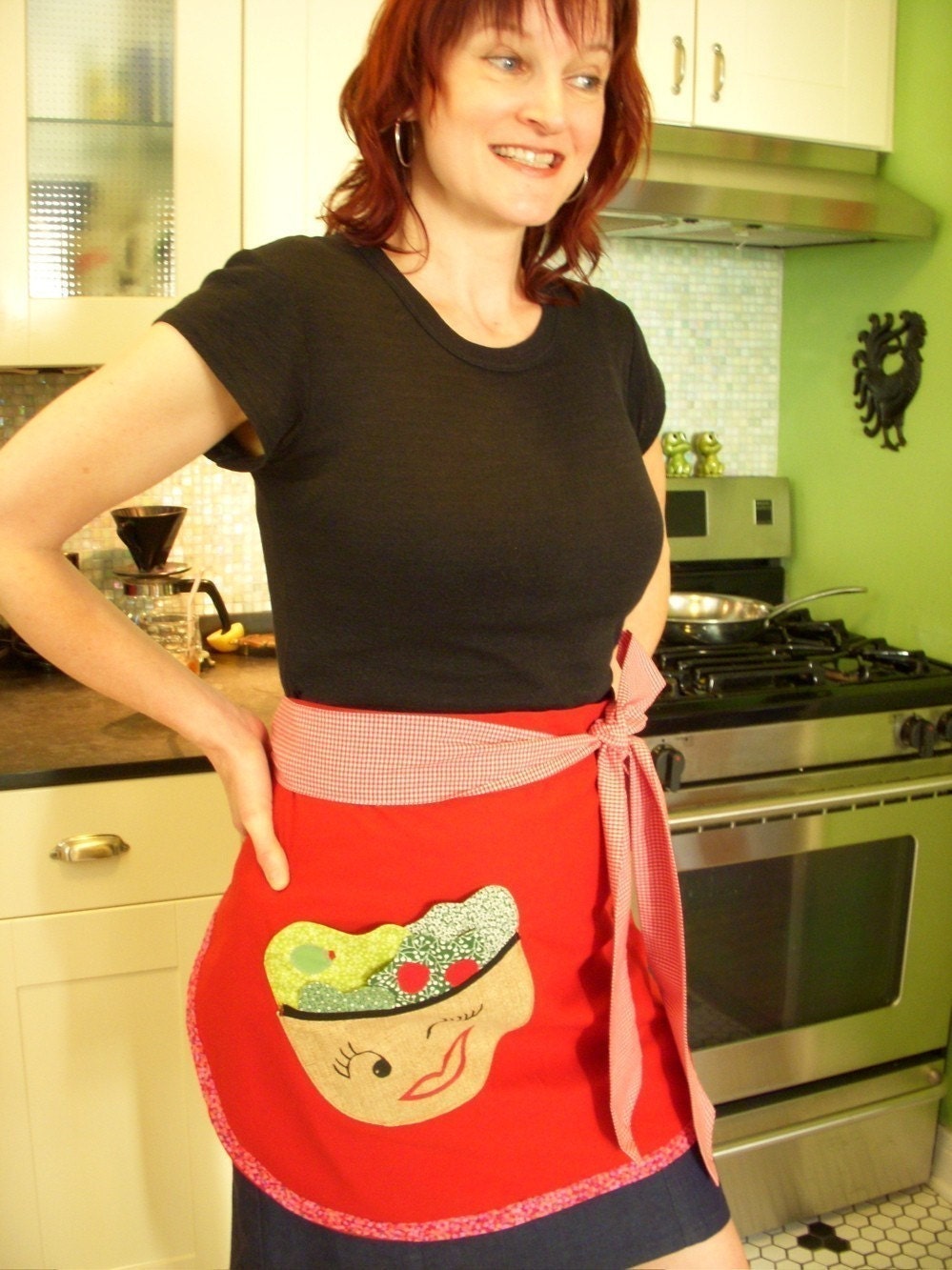 Funky Chefs BBq Apron with 3D Fabric Sculpture/ Applique Salad Pocket