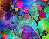 Enchantment Limited Edition  24/100  bird art print original digital and watercolor collage art bird tree print 8 x 10