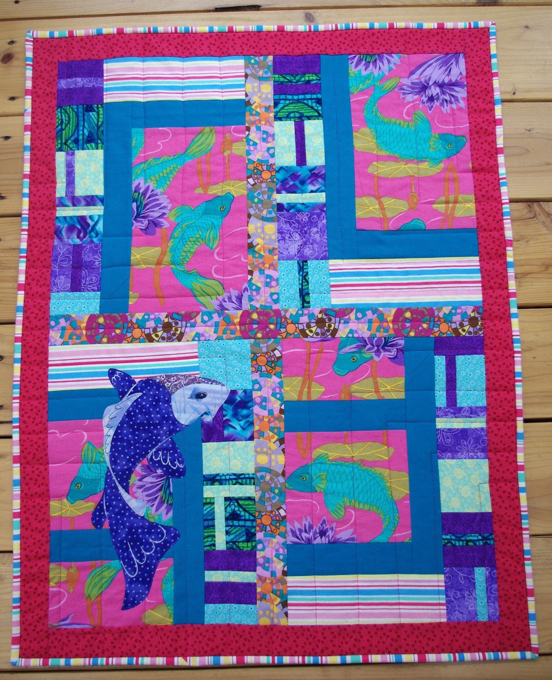 Koi Quilted Art Wall Hanging "Koi Transformation"