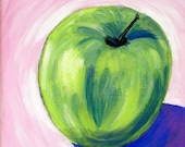 Green Granny Smith Apple with Pink Background
