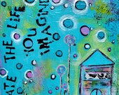 Whimsical house with torqouise, lime and pink