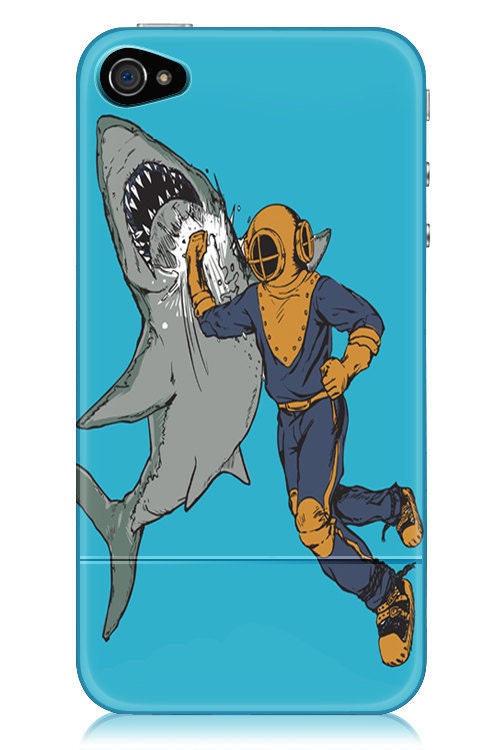 Shark, Diver Punching Shark, iPhone Case for iPhone 4 and 4S
