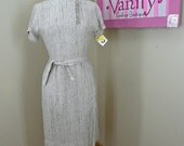 50s wiggle dress  Vintage Mad Men dress  1950s fringed dress grey oatmeal Rockabilly size medium 36 bust 28 waist