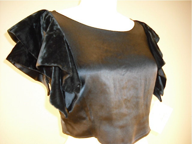 1930s black silk blouse  Vintage ruffled blouse 30s film noir Old Hollywood gothic steampunk Size medium