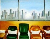 Detroit Skyline  Sunrise - Origingal Oil Painting - 17.5 x 24 inches