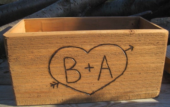 8 Large Rustic Wedding Wooden Barnwood Box Centerpiece Flowers Personalized Woodburned Initials