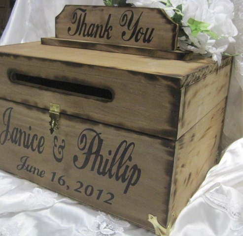 Large Rustic Wedding Card Box Keepsake Chest Handpainted Stained Personalized Custom Wood