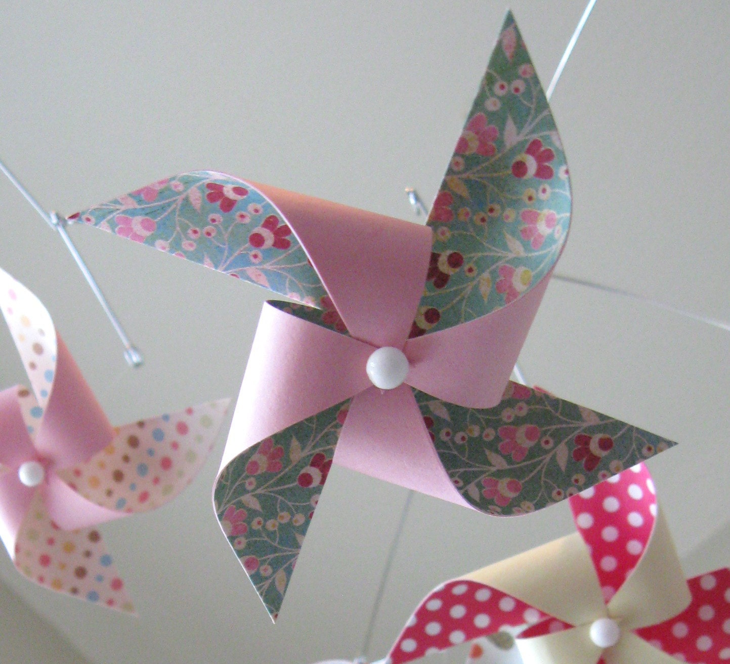 Baby Girl Mobile / Pinwheel Mobile / Nursery Mobile / Crib Mobile / Red, Yellow and Pink: Summertime