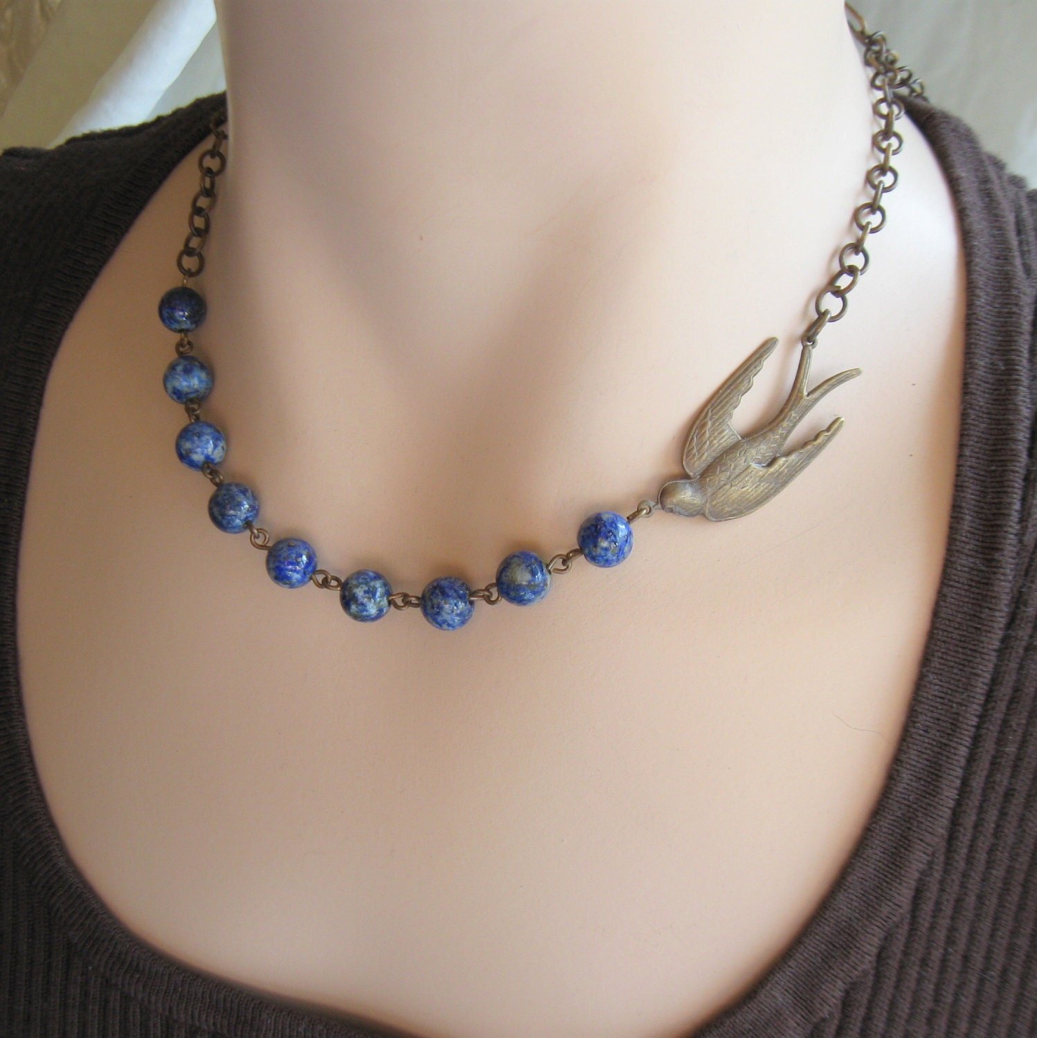 Blue Bird Necklace Gemstone Jewelry     Bluebird    Shabby Chic Cottage Style Mothers Day Outdoor Wedding Garden