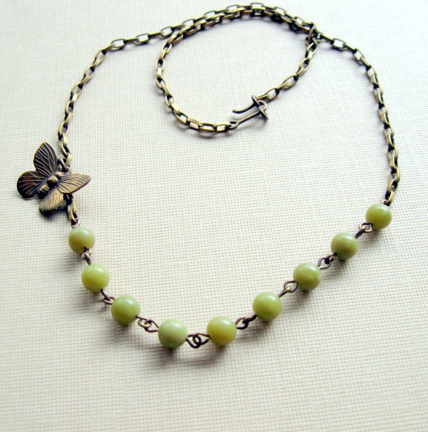 Light green butterfly necklace Shabby Chic Cottage Style Mothers Day Outdoor Wedding Garden