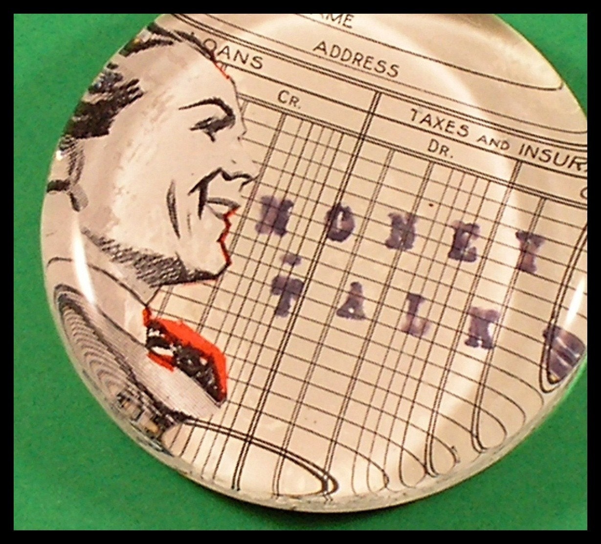 Money Talks--Jumbo Glass Gem Paperweight, Original Collage