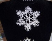 See the snow gently falling...Set of ThreeTatted Lace Snowflakes with tiny Swarovski crystals - Christmas tree ornament,