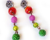Rainbow Venetian Glass Beads and Copper Long Earrings