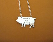 Recycled Sterling Friend Not Food Pig necklace