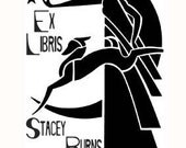 Art Deco Artemis with Deer and Stars Greek Goddess Custom Ex Libris Rubber Stamp F03