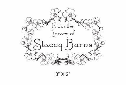 Cherry Blossom Frame Custom Ex Libris Bookplate Rubber Stamp E06