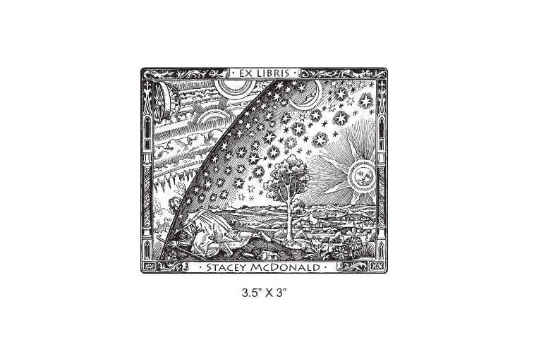 Flammarion Engraving Antique Art  Custom Bookplate Ex Libris Rubber Stamp J01