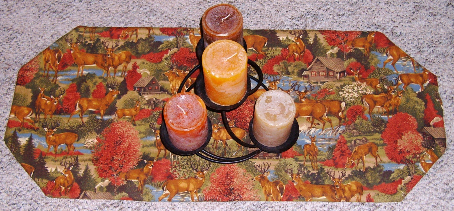 Rustic Log Cabin and Deer Table Runner