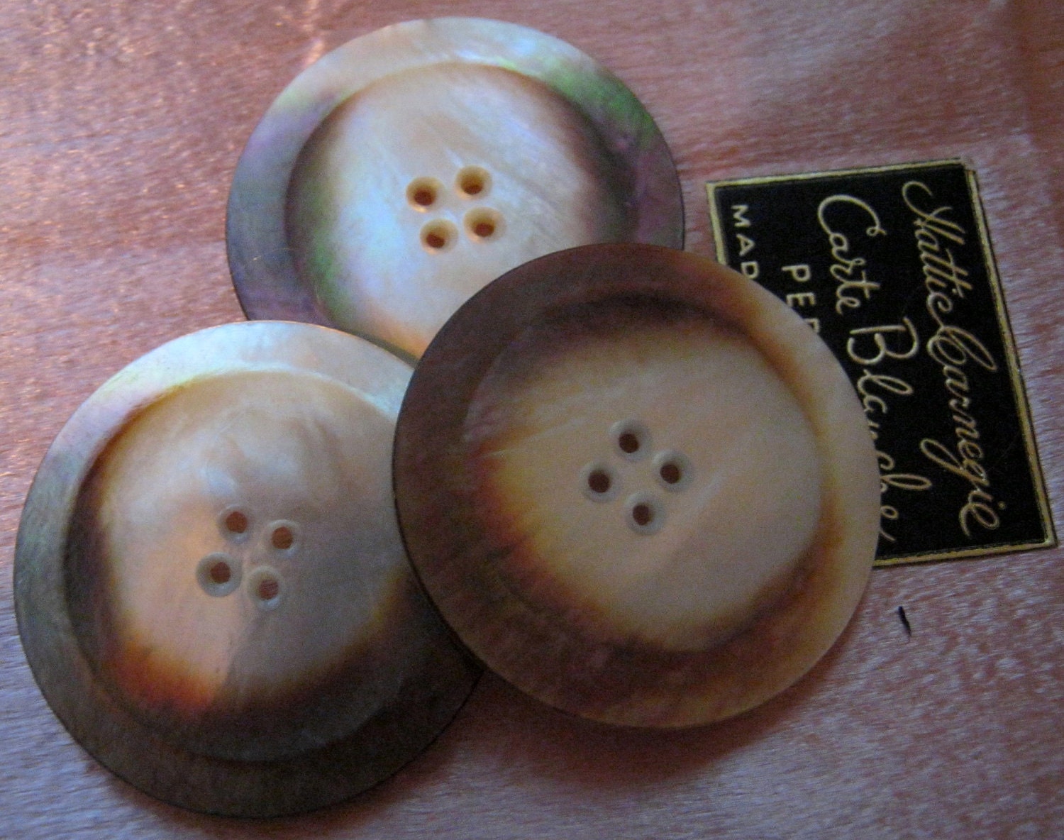 Lot 3 Large Vintage MOP Mother of Pearl 4 Hole Buttons FREE SHIPPING