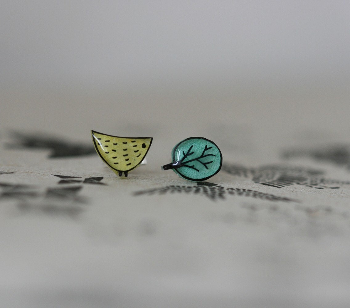 Little Bird Little Tree - Earring Studs - Sterling Silver