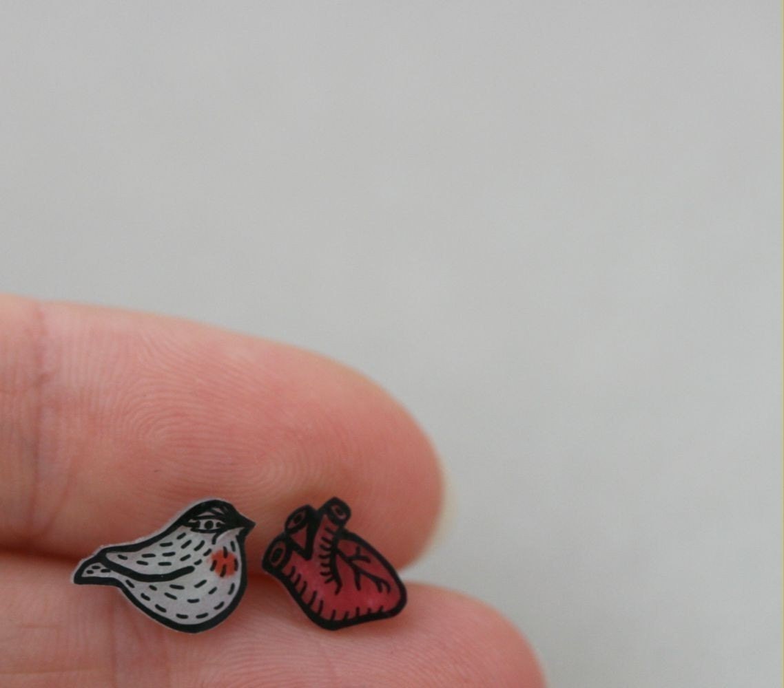 Heart Sparrow - Earring Studs