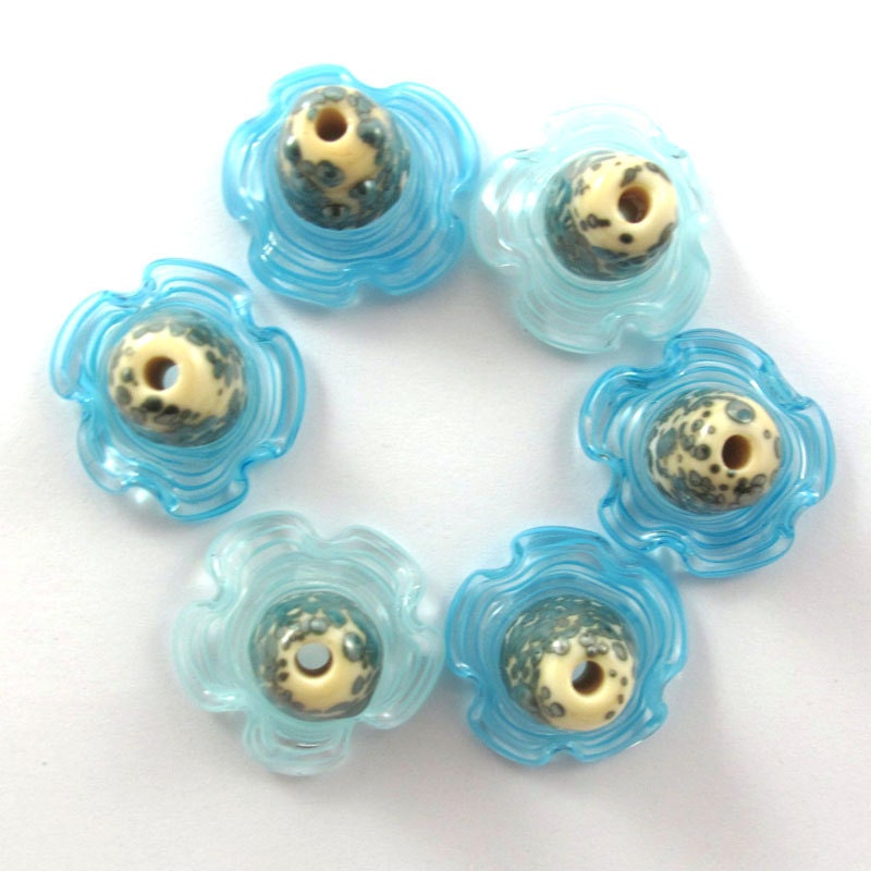 Sale - Lampwork beads set - Lampwork glass beads - Lampwork beads - Ocean Flowers - Fairy Flower Beads (6) SRA