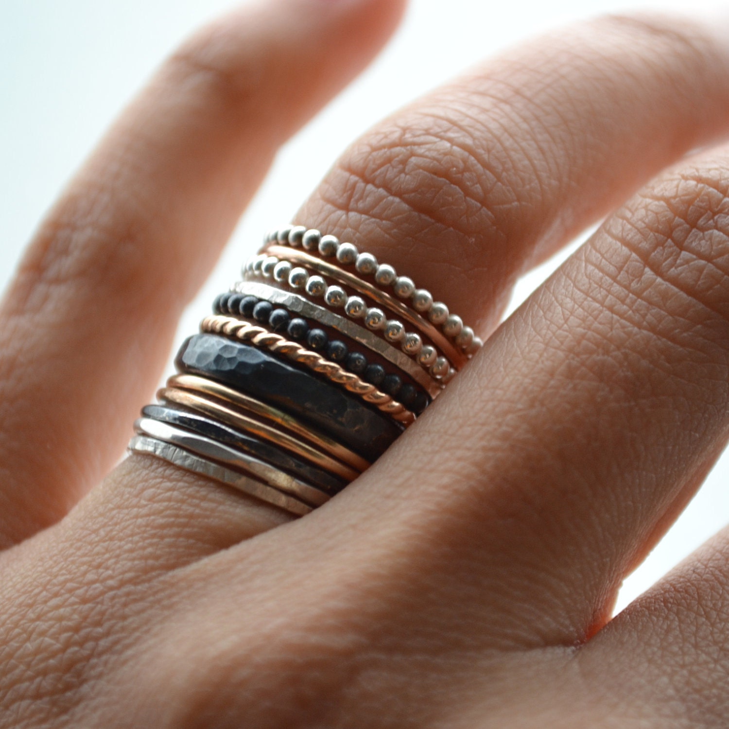 12 stacking rings, 14k gold filled and silver bands, freeshippingfrance
