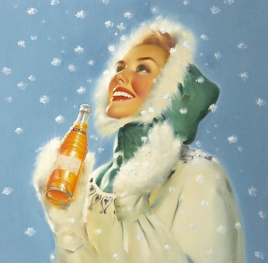 SALE Winter Time Holiday Christmas pinup RUNCI 1950's Soda Pop Pin Up NESBITT'S Orange Ad Illustrations Pinup Painter Golden Age Pinups