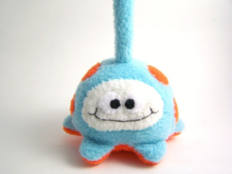 Microbe Small Aqua and Orange Fluffcrobe with Antenna Stuffed Animal