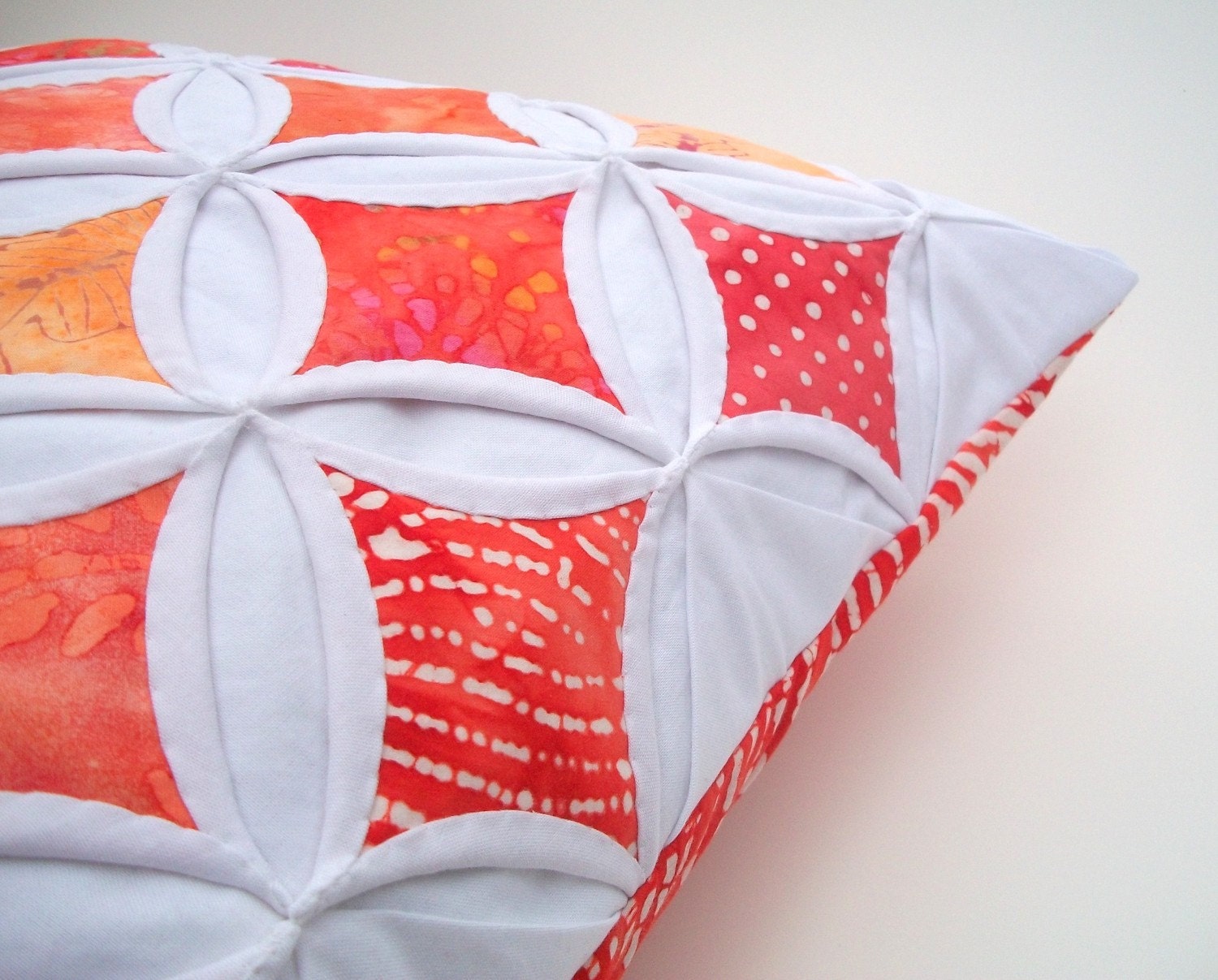Orange Pillow Decorative Pillow Cover Cathedral Window Batik Throw Pillow 18 Inch