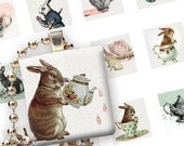 Bunnies and tea 1x1 inch square digital collage sheet images